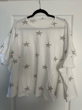 White Star-Print Oversized Top